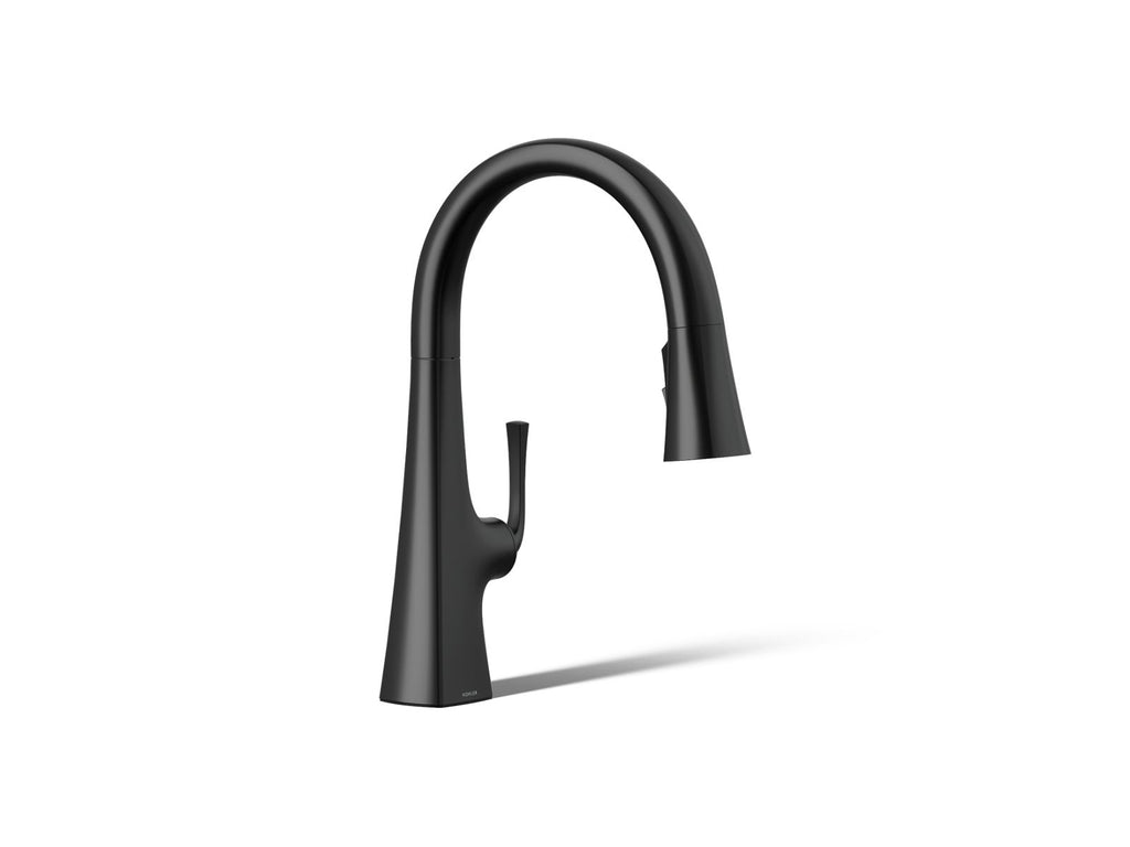 KOHLER K-22063-BL Graze Pull-Down Kitchen Sink Faucet With Three-Function Sprayhead - Matte Black