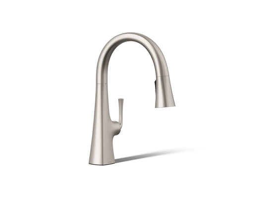 KOHLER K-22063-VS Graze Pull-down kitchen sink faucet with three-function sprayhead - Vibrant Stainless