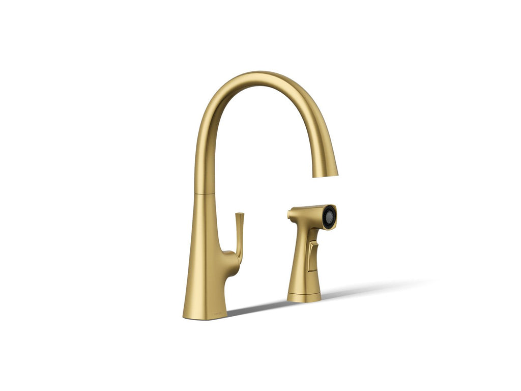 KOHLER K-22064-2MB Graze Single-Handle Kitchen Sink Faucet With Two-Function Side Sprayer - Vibrant Brushed Moderne Brass
