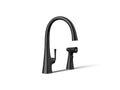 KOHLER K-22064-BL Graze Single-Handle Kitchen Sink Faucet With Two-Function Side Sprayer - Matte Black