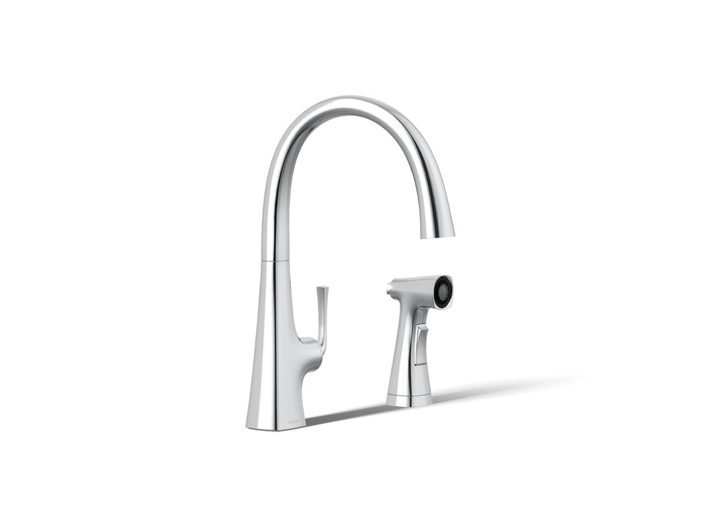 KOHLER K-22064-CP Graze Single-Handle Kitchen Sink Faucet With Two-Function Side Sprayer - Polished Chrome