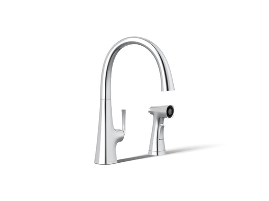 KOHLER K-22064-CP Graze Single-handle kitchen sink faucet with two-function side sprayer - Polished Chrome
