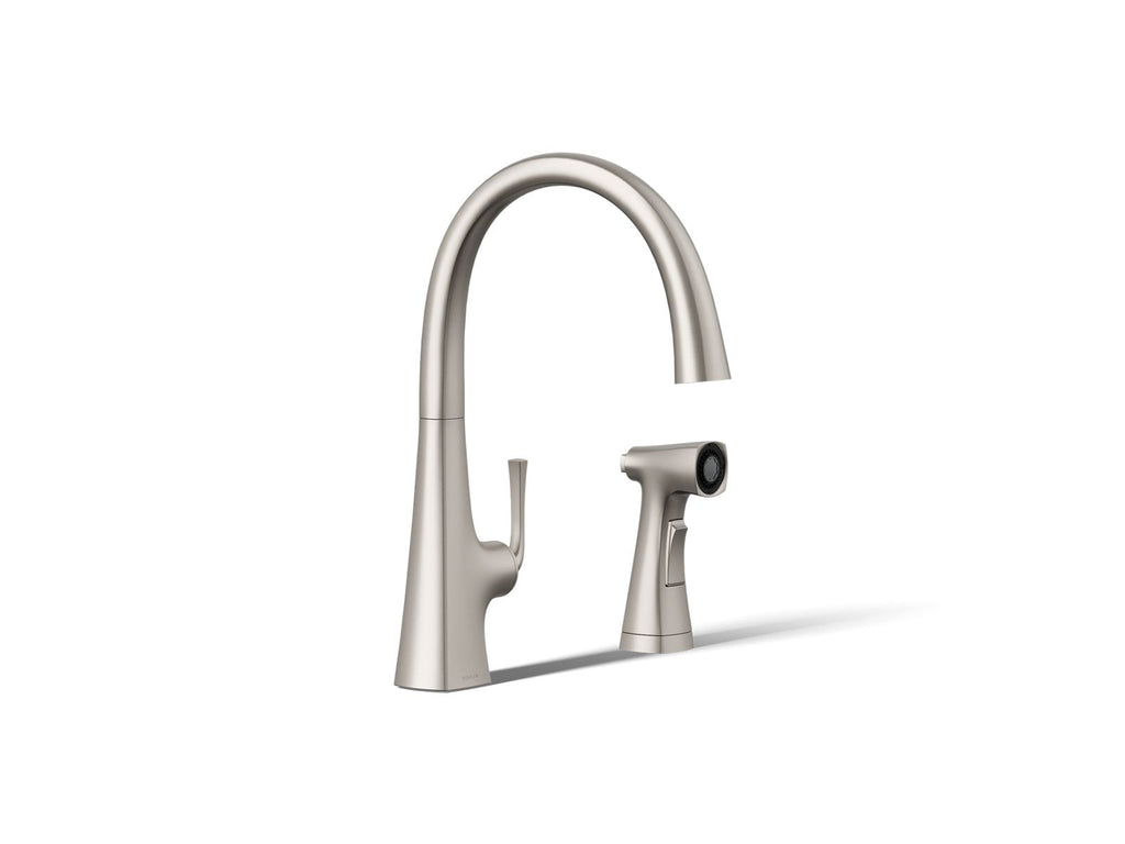 KOHLER K-22064-VS Graze Single-Handle Kitchen Sink Faucet With Two-Function Side Sprayer - Vibrant Stainless