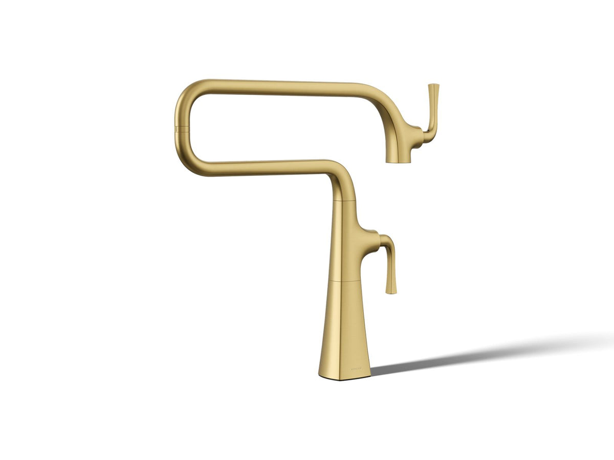 KOHLER K-22067-2MB Graze Deck-Mount Pot Filler - Vibrant Brushed Moderne Brass
