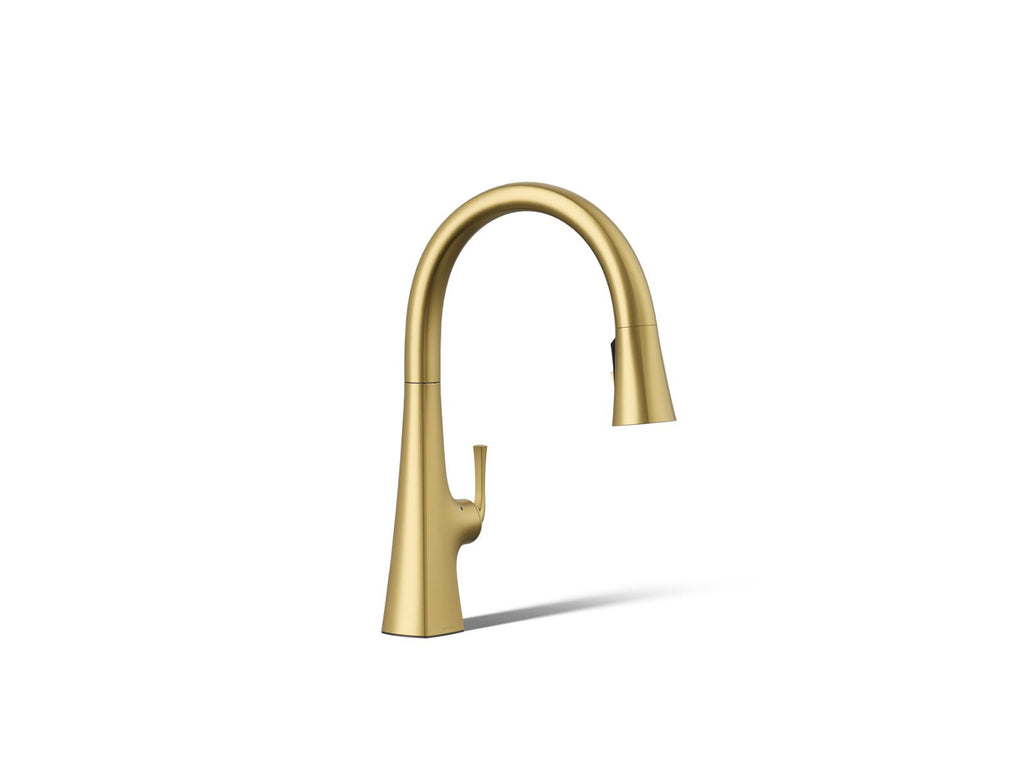 KOHLER K-22068-2MB Graze Touchless Pull-Down Kitchen Sink Faucet With Three-Function Sprayhead - Vibrant Brushed Moderne Brass