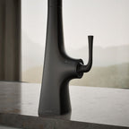 Graze Touchless pull-down kitchen sink faucet with three-function sprayhead, close-up of feature in use, K-22068-BL