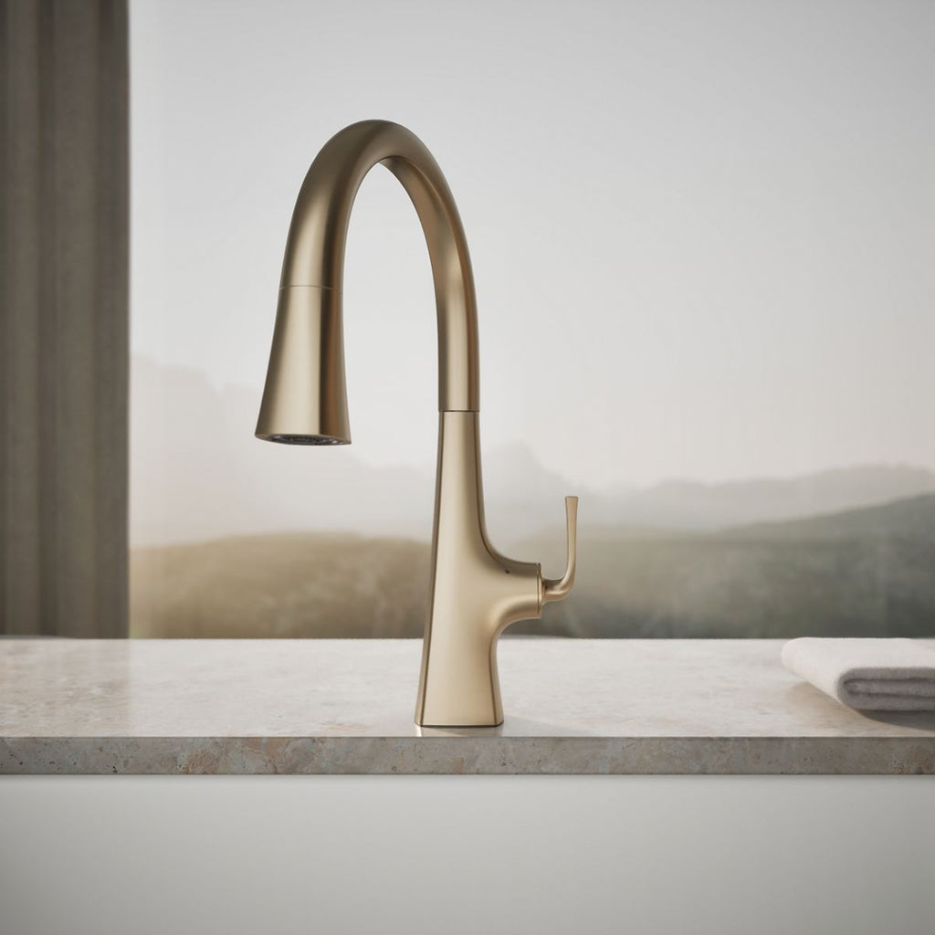 Graze Touchless pull-down kitchen sink faucet with three-function sprayhead, featured product view, K-22068-BV