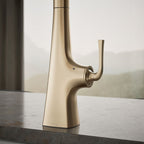 Graze Touchless pull-down kitchen sink faucet with three-function sprayhead, close-up of feature in use, K-22068-BV