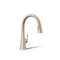 KOHLER Graze Touchless pull-down kitchen sink faucet with three-function sprayhead in Vibrant Brushed Bronze, 3/4 view, K-22068-BV