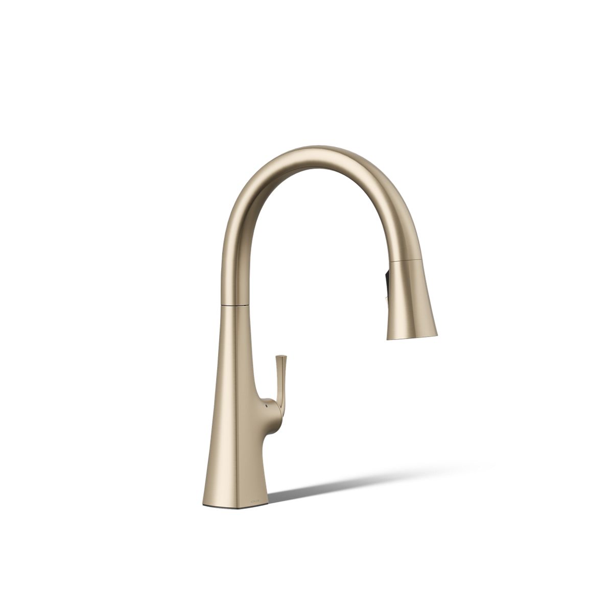 KOHLER Graze Touchless pull-down kitchen sink faucet with three-function sprayhead in Vibrant Brushed Bronze, 3/4 view, K-22068-BV