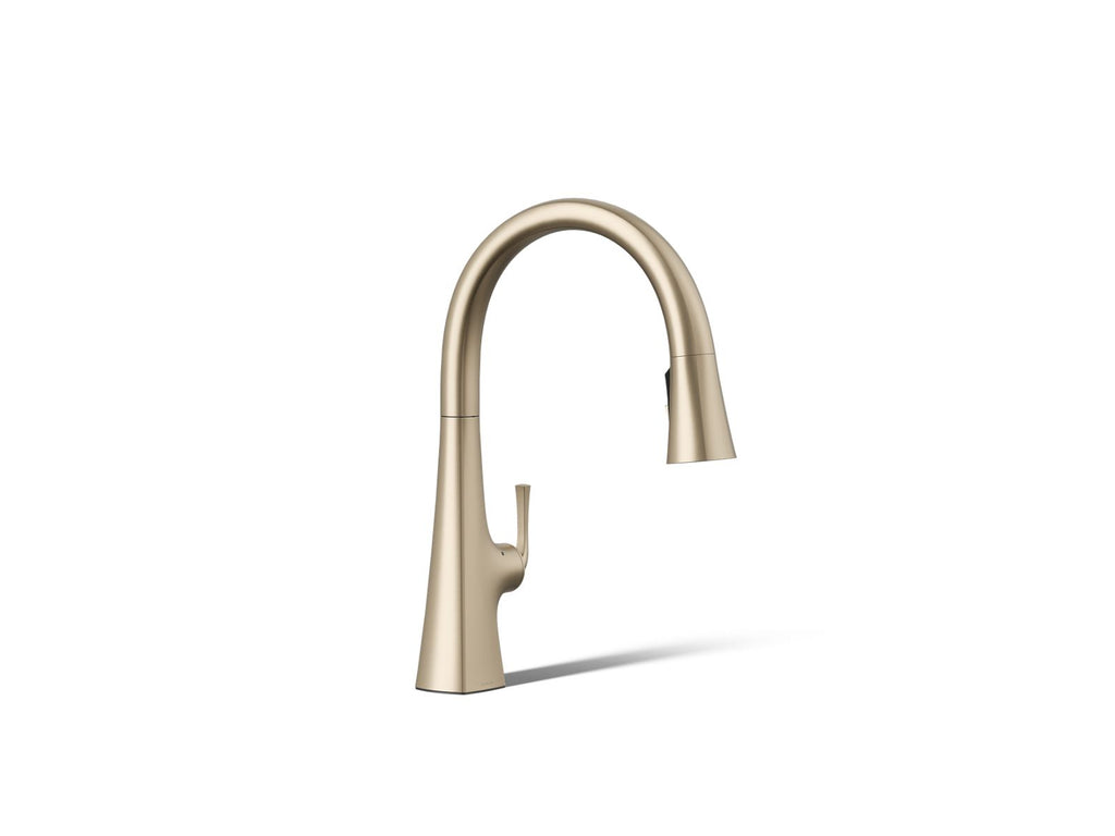 KOHLER K-22068-BV Graze Touchless Pull-Down Kitchen Sink Faucet With Three-Function Sprayhead - Vibrant Brushed Bronze