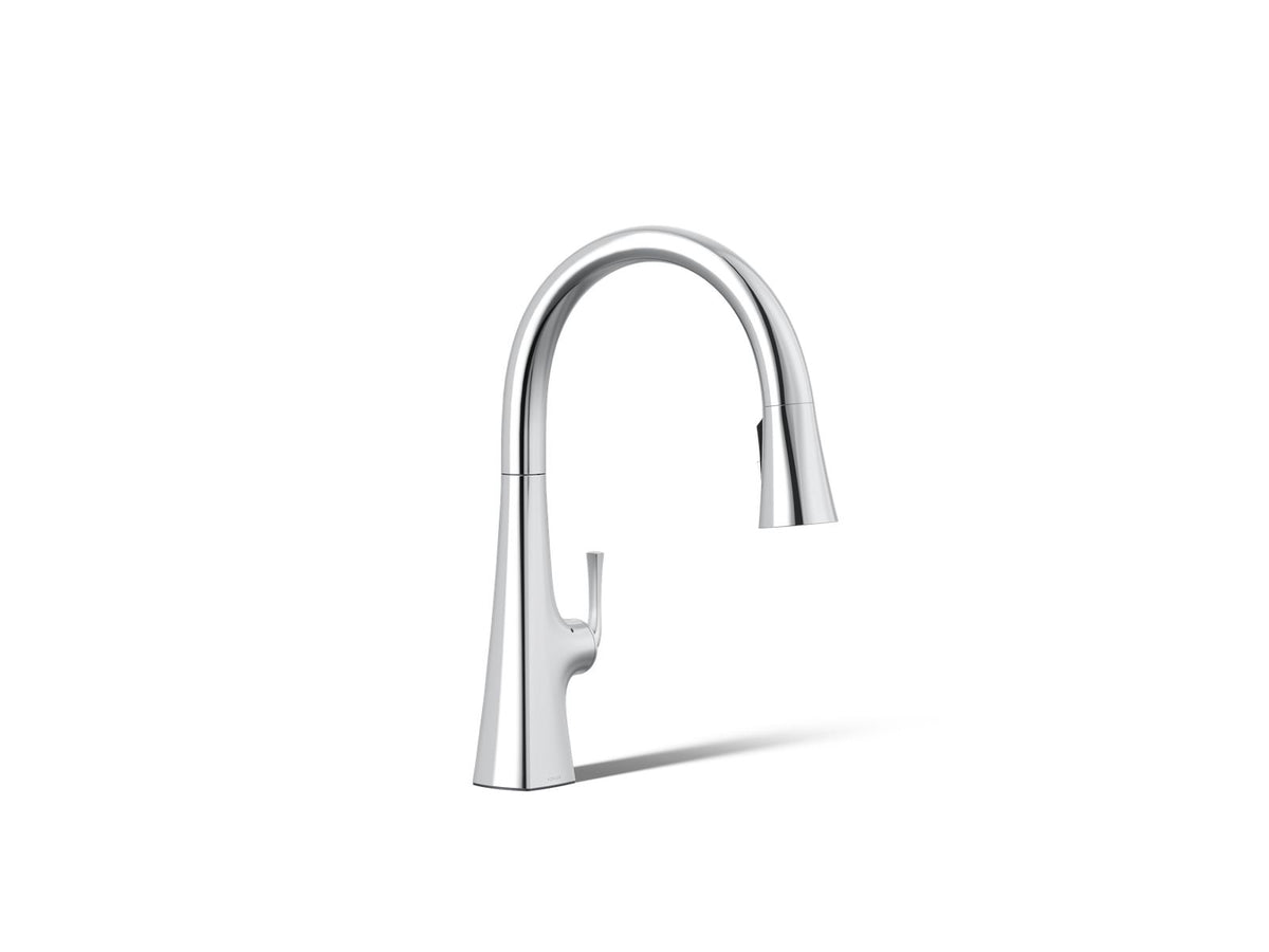 KOHLER K-22068-CP Graze Touchless Pull-Down Kitchen Sink Faucet With Three-Function Sprayhead - Polished Chrome