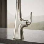 Graze Touchless pull-down kitchen sink faucet with three-function sprayhead, close-up of feature in use, K-22068-SN