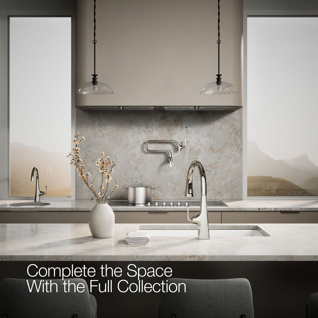 Graze Touchless pull-down kitchen sink faucet with three-function sprayhead, in a room setting, K-22068-SN