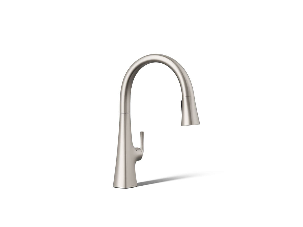 KOHLER K-22068-VS Graze Touchless Pull-Down Kitchen Sink Faucet With Three-Function Sprayhead - Vibrant Stainless