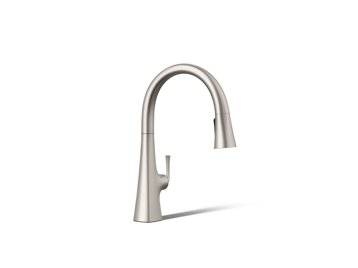 KOHLER K-22068-VS Graze Touchless Pull-Down Kitchen Sink Faucet With Three-Function Sprayhead - Vibrant Stainless