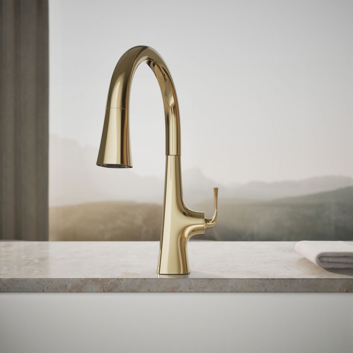 Graze Touchless pull-down kitchen sink faucet with KOHLER Konnect and three-function sprayhead, featured product view, K-22068-WB-AF