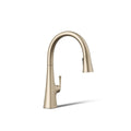 KOHLER Graze Touchless pull-down kitchen sink faucet with KOHLER Konnect and three-function sprayhead in Vibrant Brushed Bronze, 3/4 view, K-22068-WB-BV
