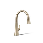 KOHLER Graze Touchless pull-down kitchen sink faucet with KOHLER Konnect and three-function sprayhead in Vibrant Brushed Bronze, 3/4 view, K-22068-WB-BV