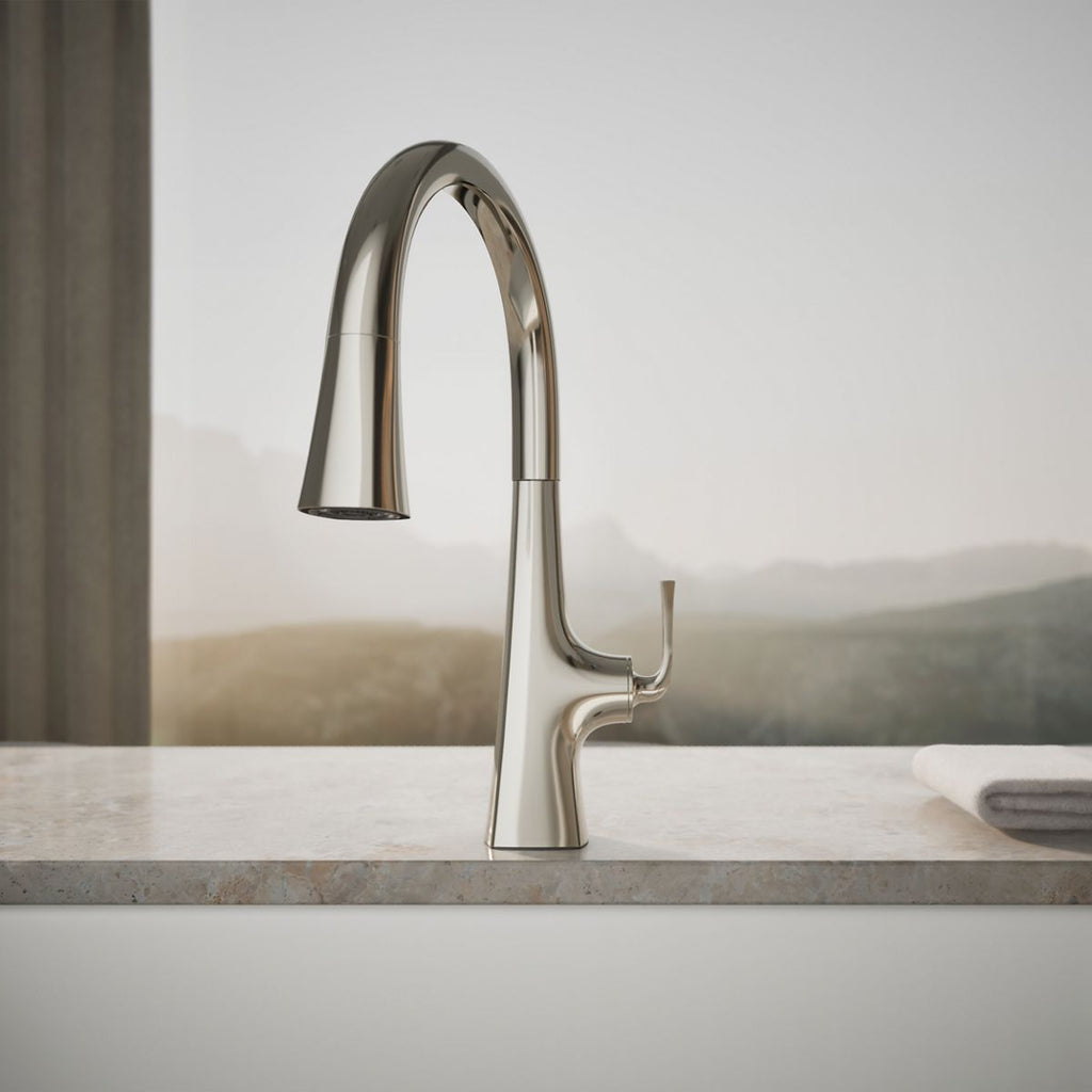 Graze Touchless pull-down kitchen sink faucet with KOHLER Konnect and three-function sprayhead, featured product view, K-22068-WB-SN