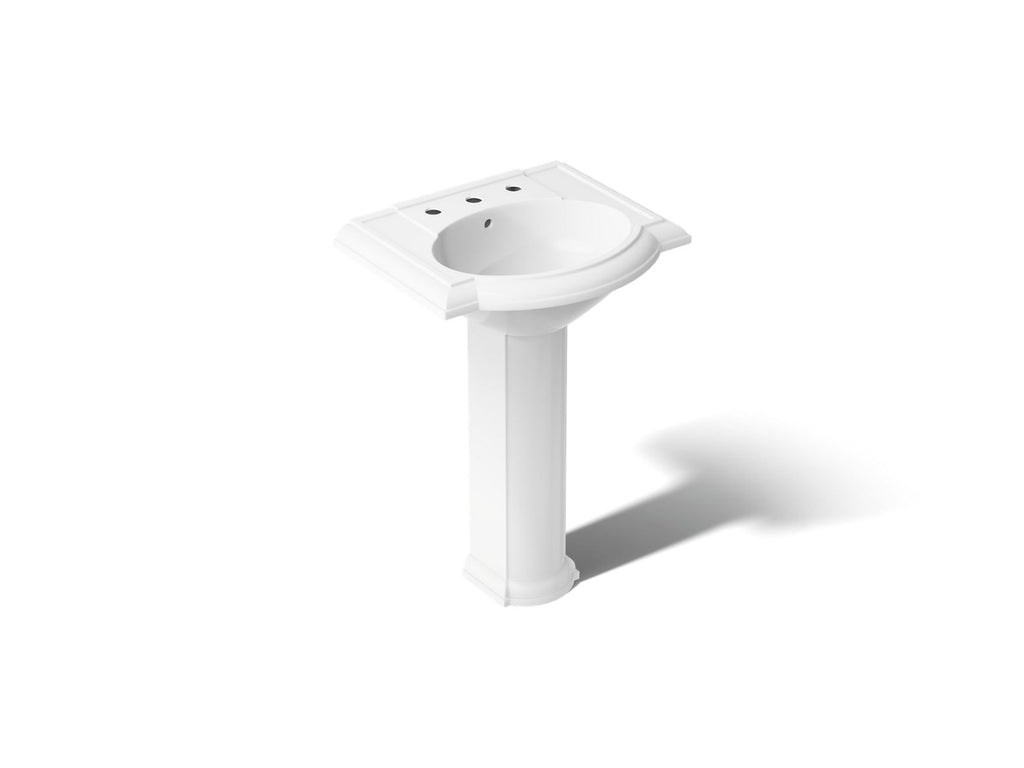 KOHLER K-2286-8-0 Devonshire 24-1/4" rectangular pedestal bathroom sink - White