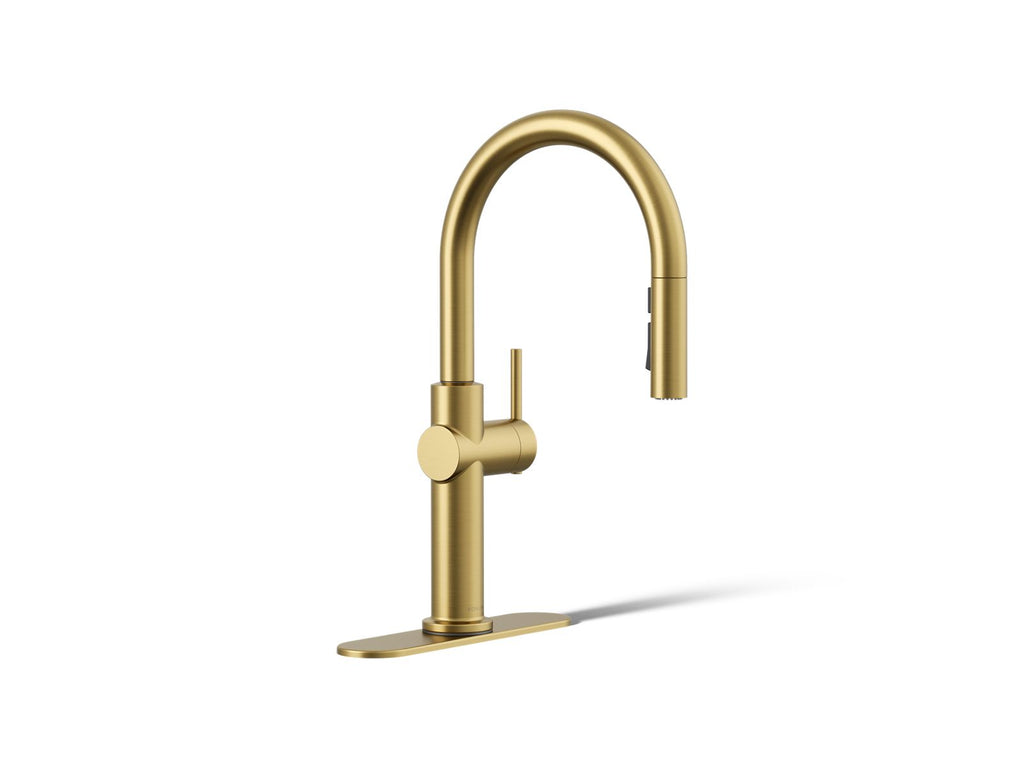 KOHLER K-22972-2MB Crue Pull-Down Kitchen Sink Faucet With Three-Function Sprayhead - Vibrant Brushed Moderne Brass