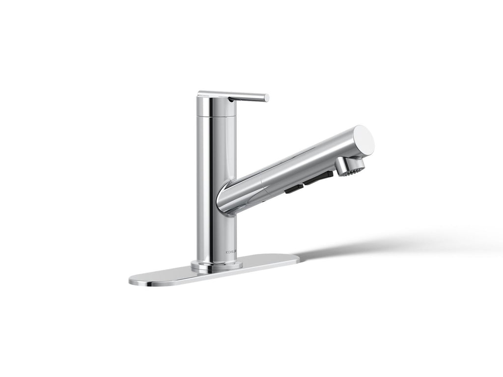 KOHLER K-22976-CP Crue Pull-Out Kitchen Sink Faucet With Three-Function Sprayhead - Polished Chrome