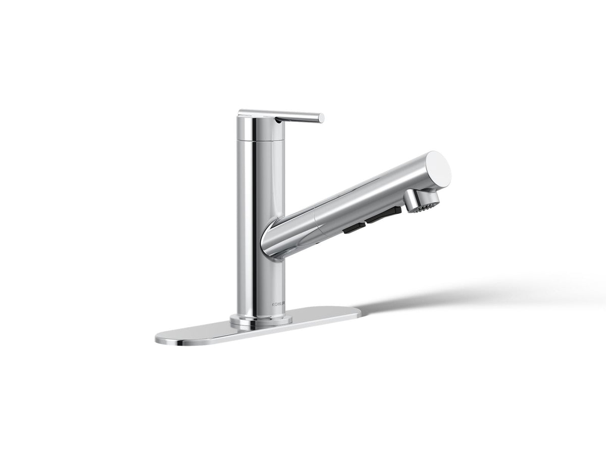 KOHLER K-22976-CP Crue Pull-Out Kitchen Sink Faucet With Three-Function Sprayhead - Polished Chrome