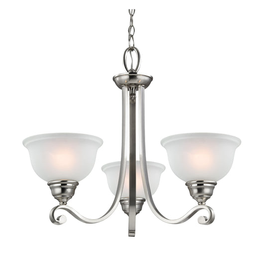 THOMAS 2303CH/20 Hamilton 3-Light Chandelier in Brushed Nickel with White Glass