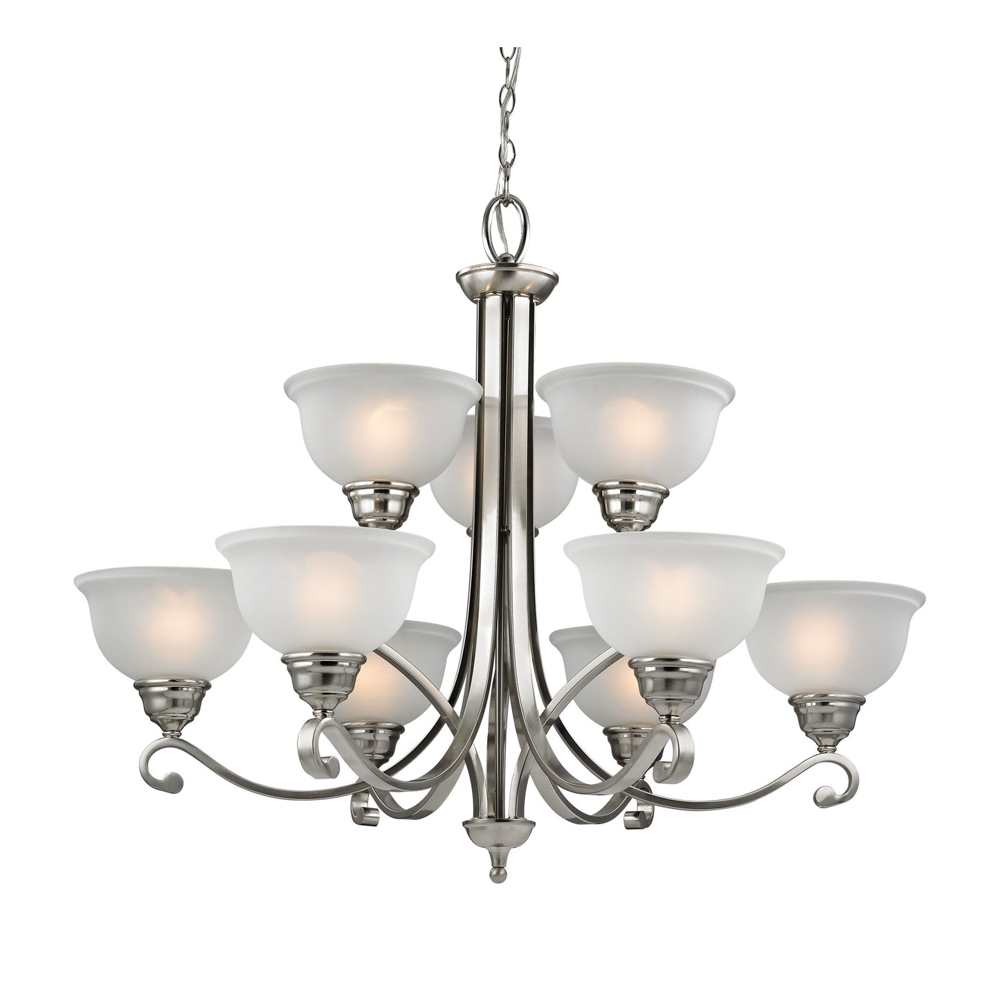 THOMAS 2309CH/20 Hamilton 9-Light Chandelier in Brushed Nickel with White Glass