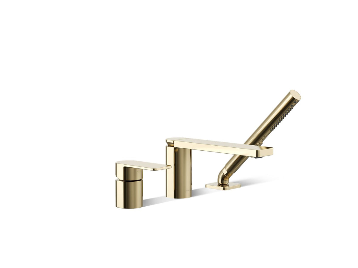 KOHLER K-23488-4-AF Parallel Deck-Mount Bath Faucet With Handshower - Vibrant French Gold