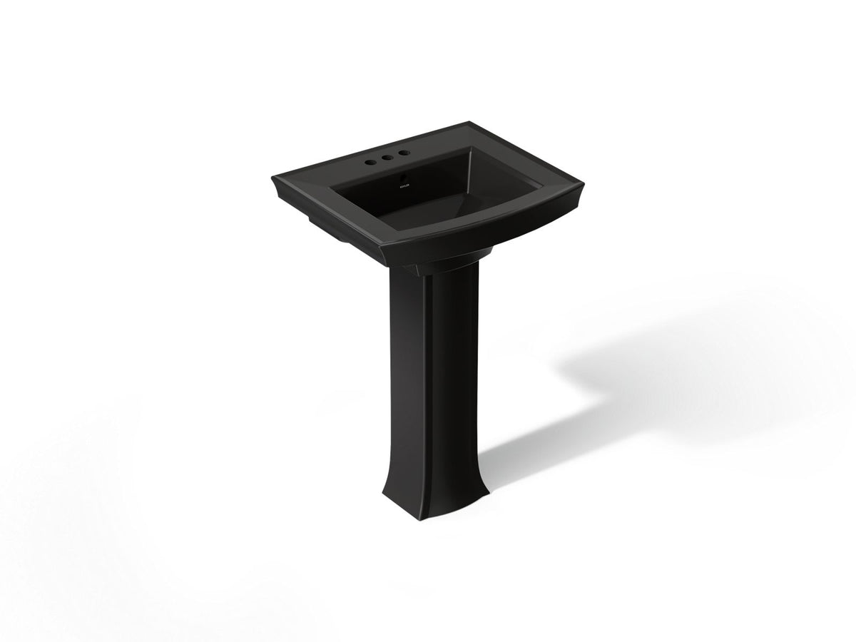 KOHLER K-2359-4-7 Archer 24" Rectangular Pedestal Bathroom Sink - Black Black