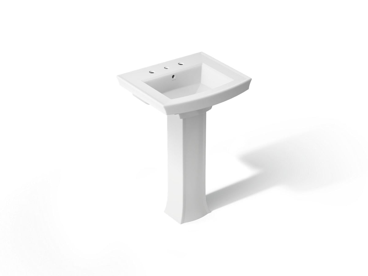 KOHLER K-2359-8-0 Archer 24" Rectangular Pedestal Bathroom Sink - White