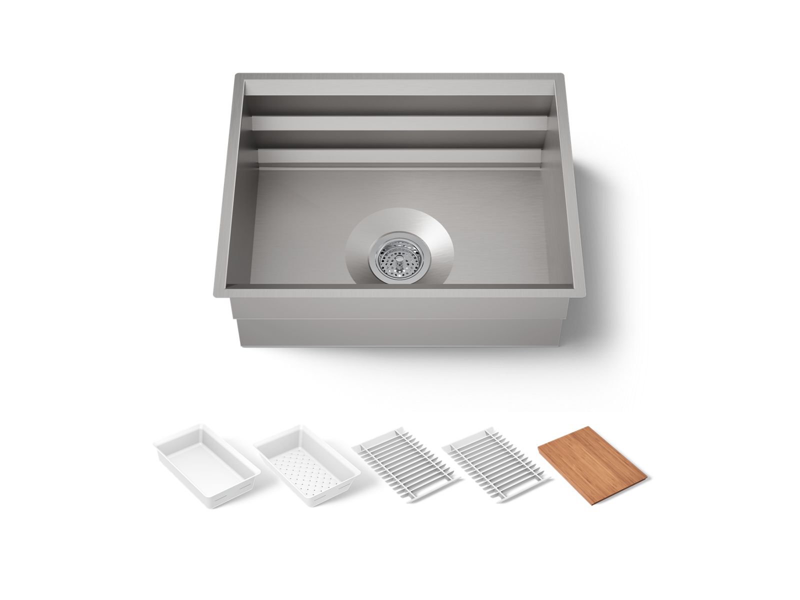 KOHLER K-23650-NA Prolific 23" Undermount Single-Bowl Workstation Kitchen Sink - Stainless Steel