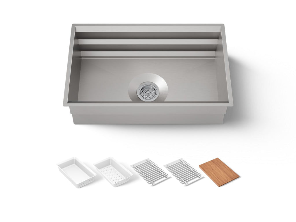 KOHLER K-23651-NA Prolific 29" Undermount Single-Bowl Workstation Kitchen Sink - Stainless Steel