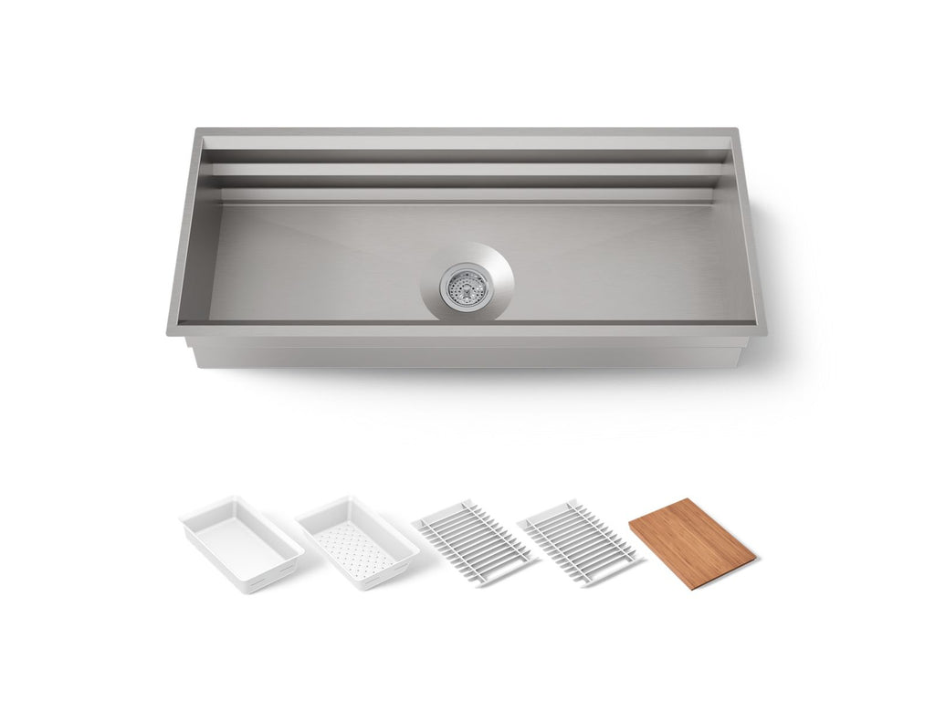 KOHLER K-23652-NA Prolific 44" Undermount Single-Bowl Workstation Kitchen Sink - Stainless Steel