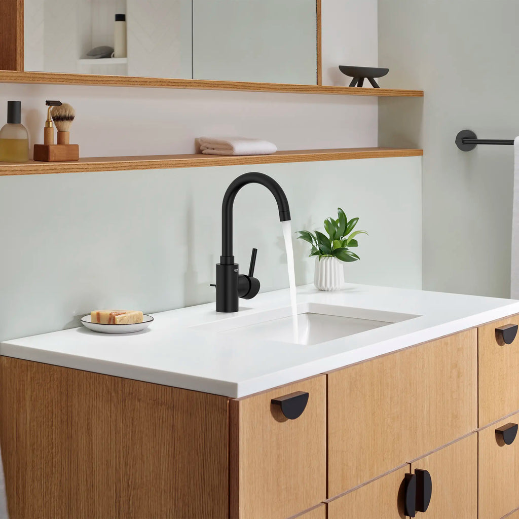 GROHE 321382431 Concetto Single Hole Single-Handle L-Size Bathroom Faucet, 1.2 GPM - Matte Black