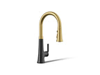 KOHLER K-23764-BMB Tone Pull-Down Kitchen Sink Faucet With Three-Function Sprayhead - Matte Black With Brushed Moderne Brass