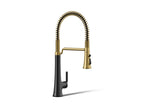KOHLER K-23765-BMB Tone Semi-Professional Pull-Down Kitchen Sink Faucet With Three-Function Sprayhead - Matte Black With Brushed Moderne Brass