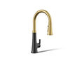 KOHLER K-23766-BMB Tone Touchless Pull-Down Kitchen Sink Faucet With Three-Function Sprayhead - Matte Black With Brushed Moderne Brass