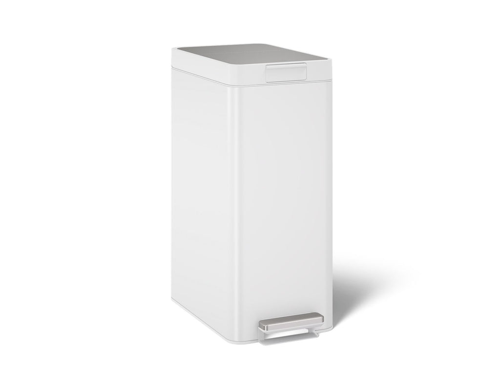 KOHLER K-23826-STW 13-Gallon Stainless Steel Slim Step Trash Can With Bifold Lid - Stainless Steel + White