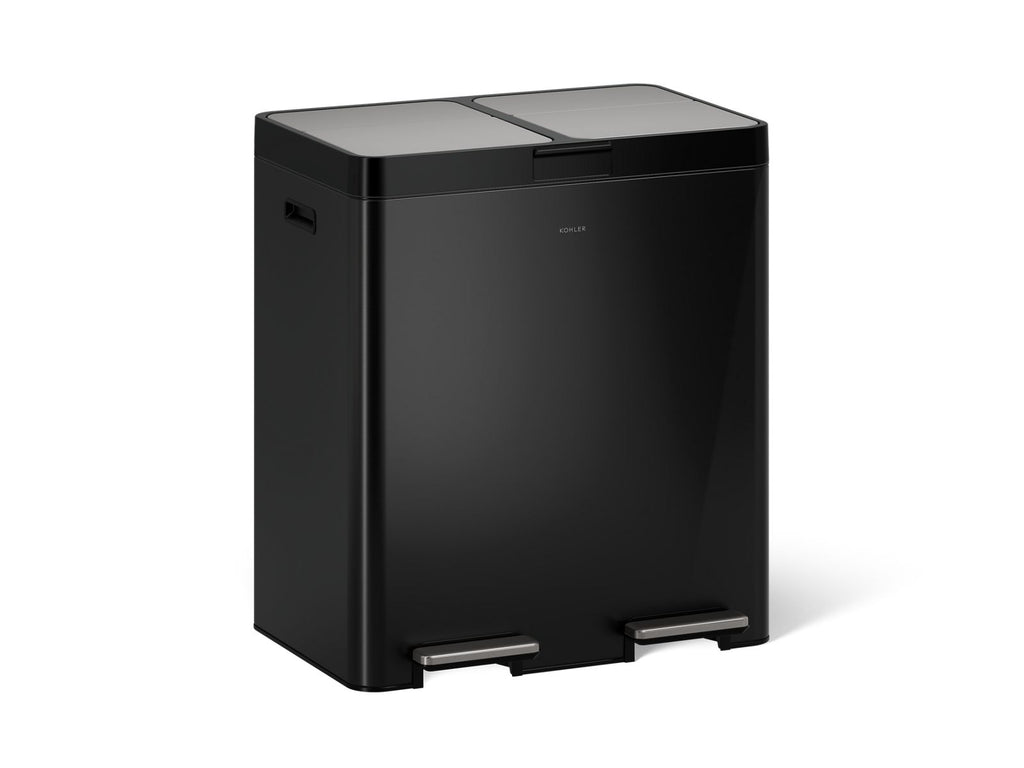 KOHLER K-23828-BST 21.7-Gallon Stainless Steel Dual-Bin Step Trash Can - Black Stainless