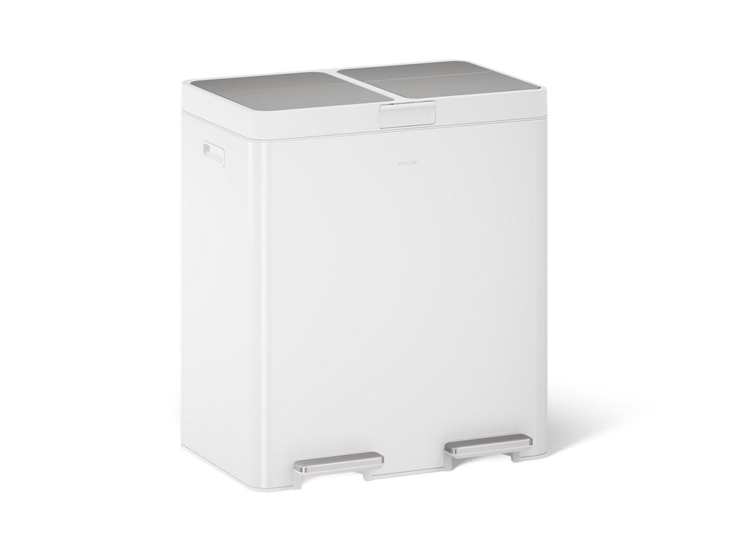 KOHLER K-23828-STW 21.7-Gallon Stainless Steel Dual-Bin Step Trash Can - Stainless Steel + White