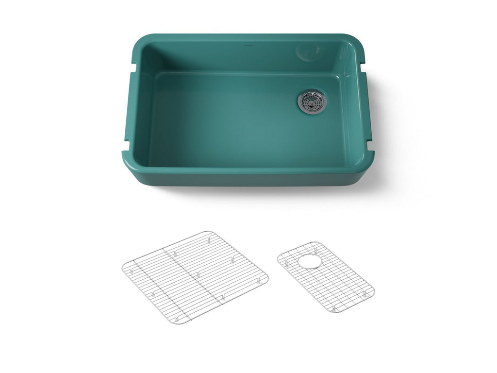 KOHLER K-24268-17 Ironridge 34" Undermount Single-Bowl Farmhouse Kitchen Sink - Teal