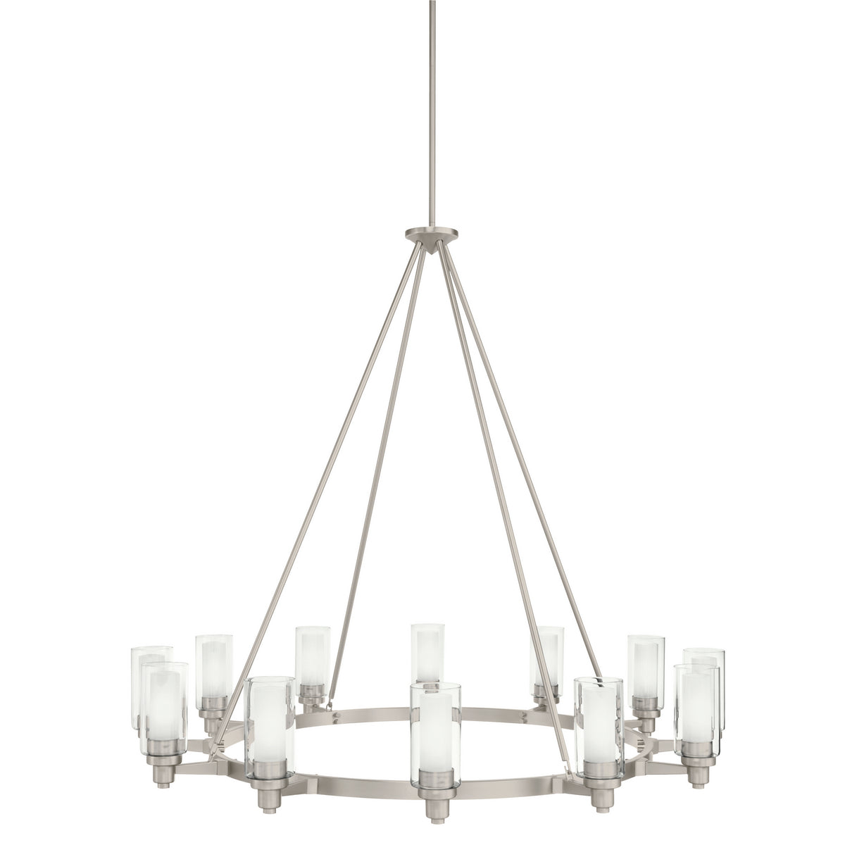 KICHLER 2347NI Circolo 41" 12 Light Round Chandelier Clear Outer and Satin Etched Inner Cylinders Brushed Nickel