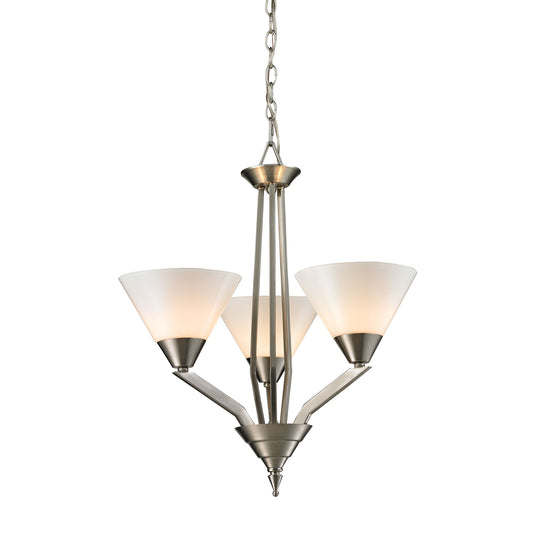 THOMAS 2453CH/20 Tribecca 3-Light Chandelier in Brushed Nickel with White Glass