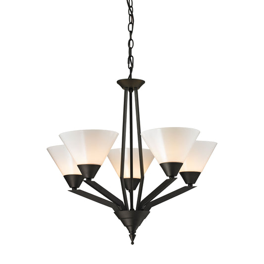 THOMAS 2455CH/10 Tribecca 5-Light Chandelier in Oil Rubbed Bronze with White Glass