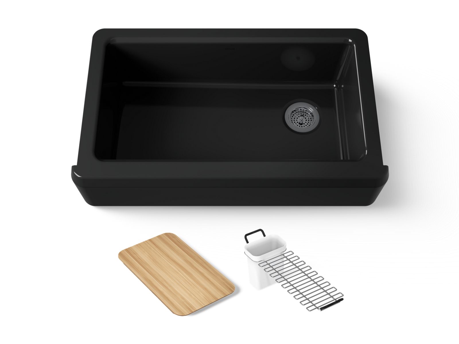 KOHLER K-24564-7 Riverby 35-3/4" Undermount Single-Bowl Farmhouse Workstation Kitchen Sink - Black Black