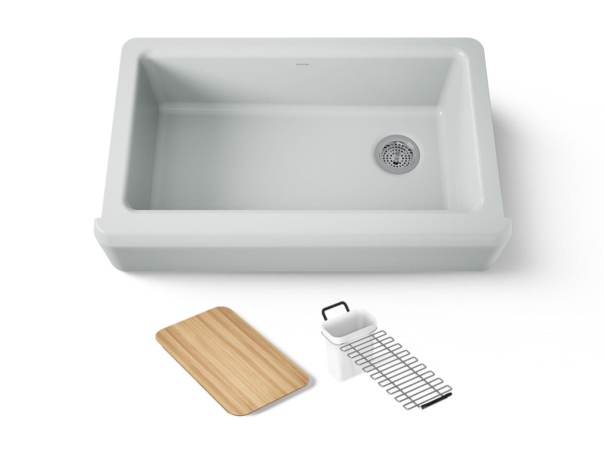 KOHLER K-24564-95 Riverby 35-3/4" Undermount Single-Bowl Farmhouse Workstation Kitchen Sink - Ice Grey
