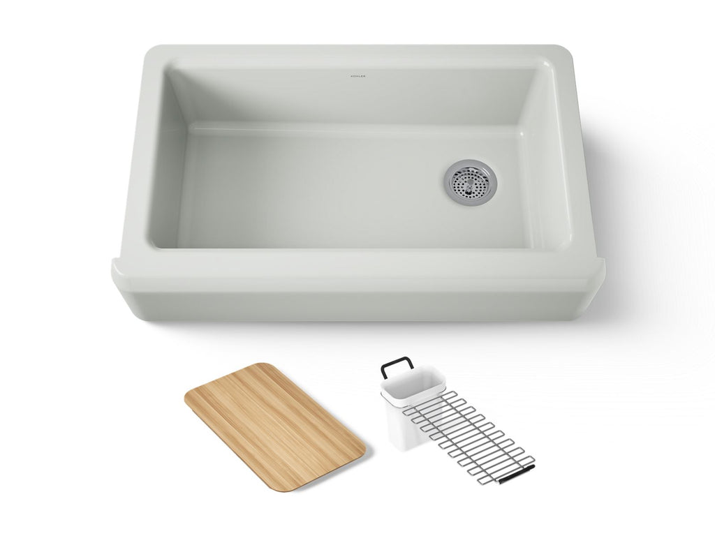 KOHLER K-24564-FF Riverby 35-3/4" Undermount Single-Bowl Farmhouse Workstation Kitchen Sink - Sea Salt